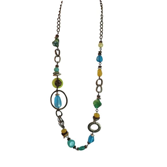 Ruby Rd Multicolor Beaded Chain Necklace With Antique Brass Finish & Lobster Cla - Picture 1 of 5